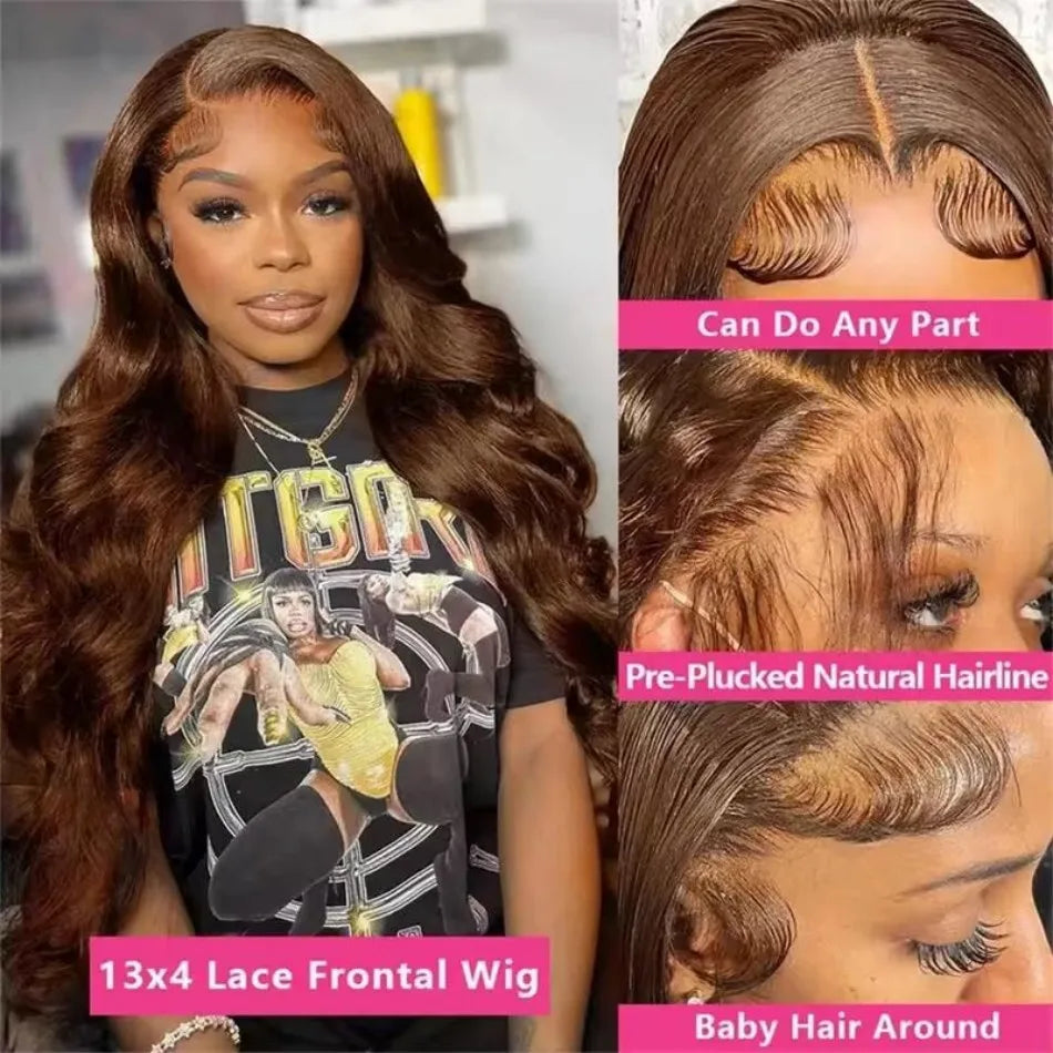 13X6 Hd Lace Frontal Wig Chocolate Brown Human Hair Wigs Body Wave Lace