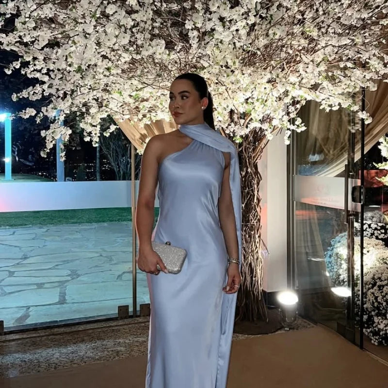 Sexy Satin Ribbon Party Dress Women Elegant Halter Backless Off Shoulder Sleeveless Female Dresses 2026 Summer Solid Robe Gown