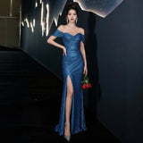 Elegant Mermaid Tulle Skirt Off-Shoulder Birthday Dress Candlelight Night Song Luxury Strapless Gown for Women Summer Party D...