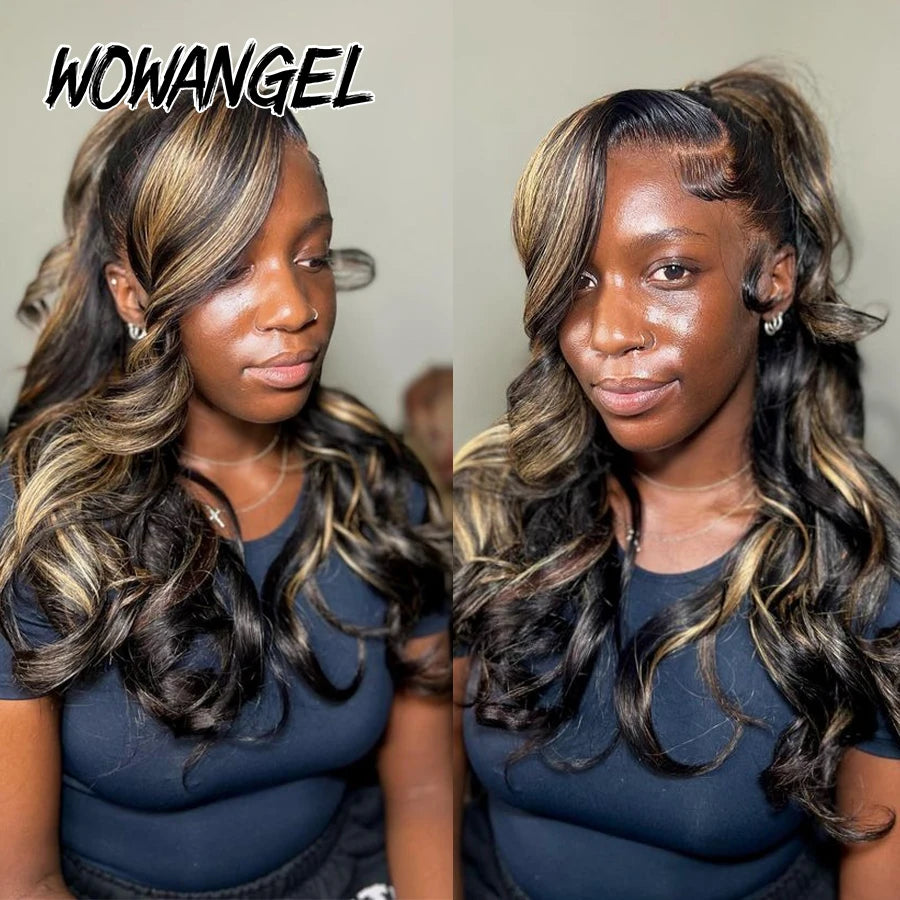 13x6 HD Lace Front Wigs #1B27 Ombre Highlight Glueless 32in Body Wave Wigs Pre plucked Human Hair Wigs Brazilian Hair For Women