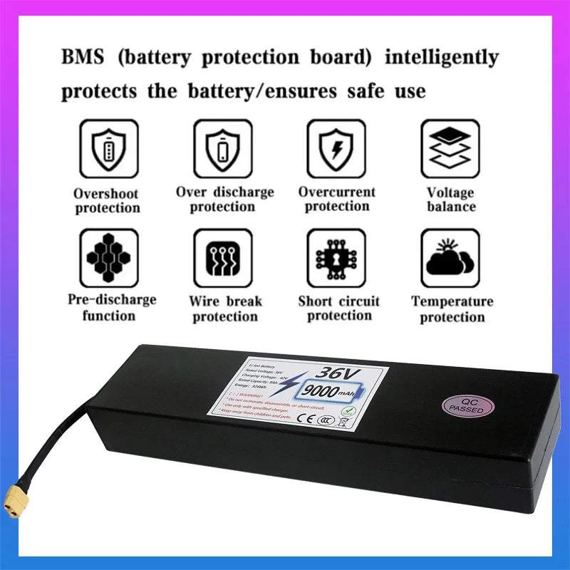 Upgraded Version 36V Electric Scooter Battery 7.8Ah Replacement Lithium-ion 9Ah High-Capacity 10S3P Battery Pack Built-in BMS