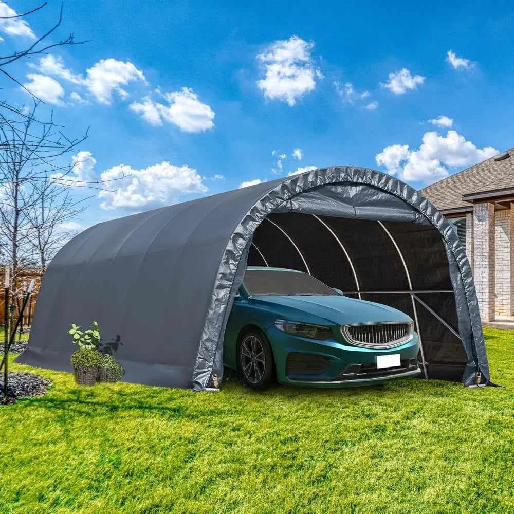 12 X 24 Ft Heavy-duty Carport, Portable Garage with Reinforced All-steel Frame and Domed Roof, Outdoor Waterproof Storage Shed