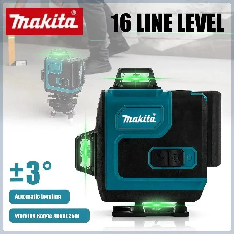 Makita 360 Horizontal Vertical Green High-Precision Cordless Self-LevelingLight Laser Cross Wall-Mounted Portable Level Tool