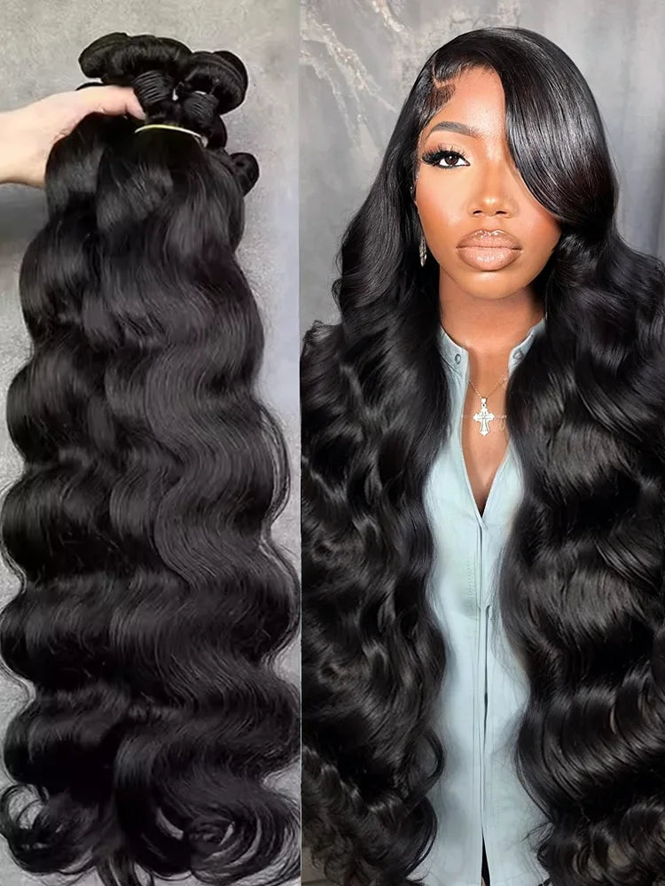 38 40 Inch Body Wave 3 4 Bundles Brazilian Remy Unprocessed Human Hair Wavy Doule Drawn Bundles Weave Extensions