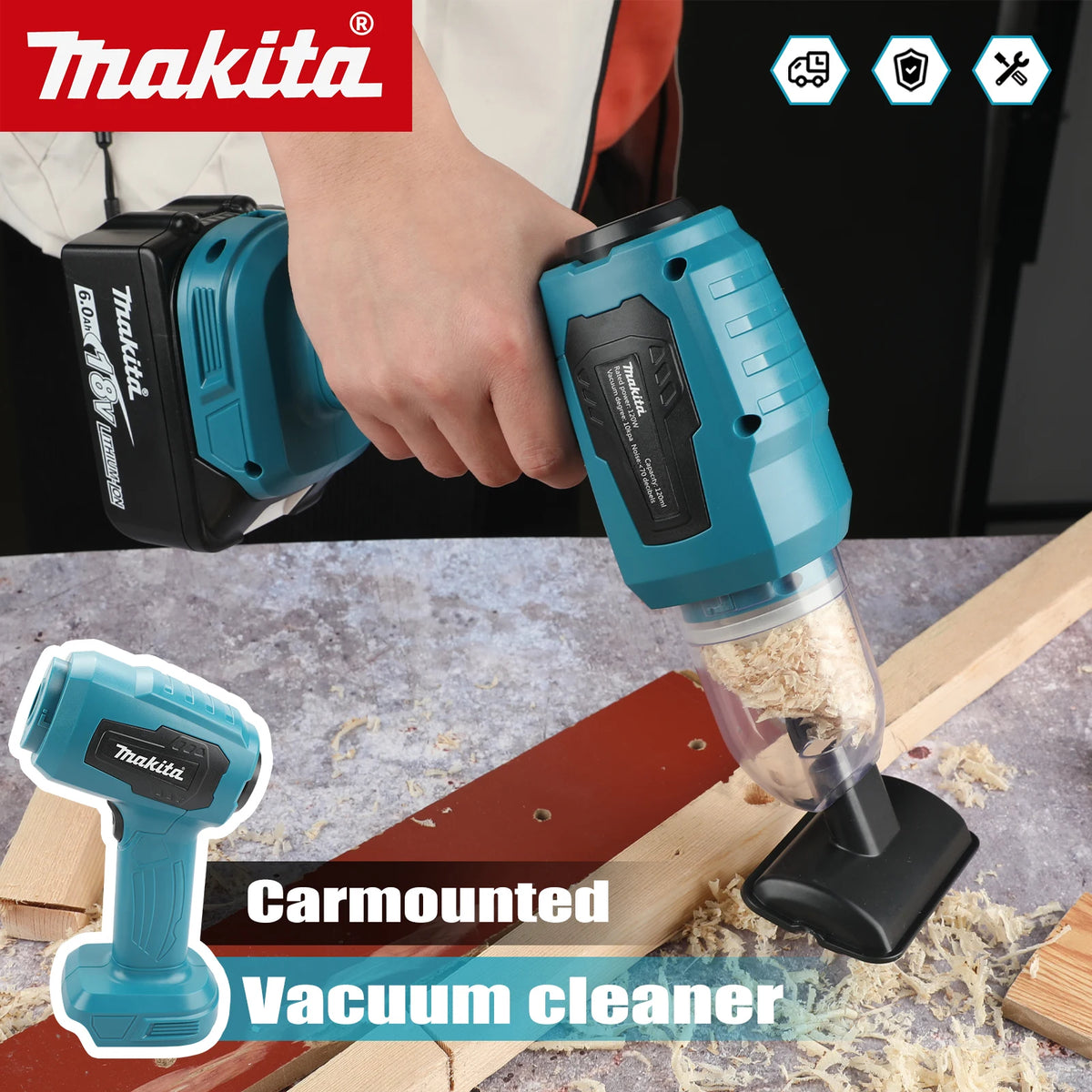 Makita Strong Suction Mini Electric Vacuum Cleaner Wireless Handheld Home Cleaner Blower With 7 Nozzeles for 18V Battery