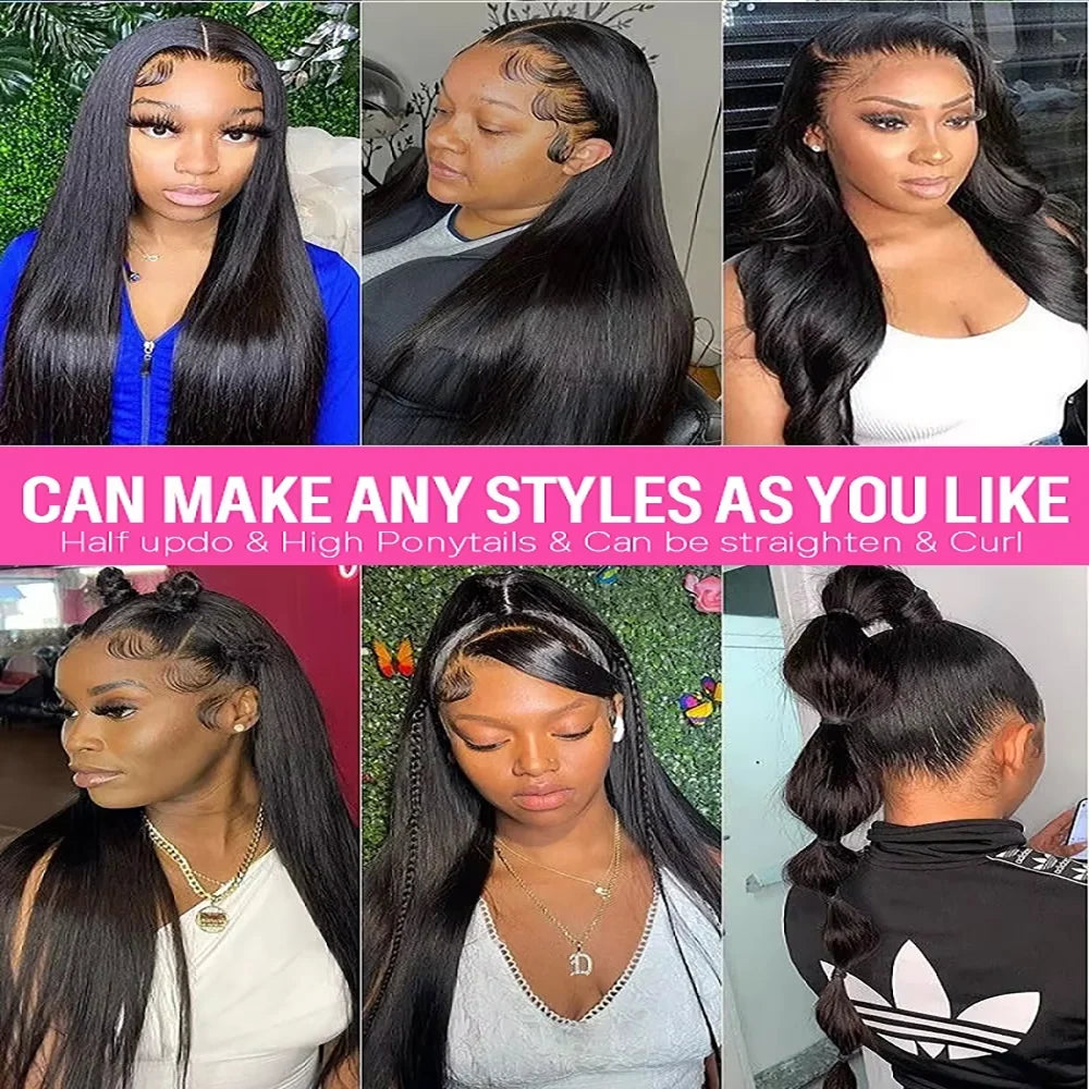 46 Inch 13x6 Lace Front Wigs Natural Human Hair 220 Density Straight HD
