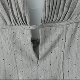 Sexy Women Gray Diamond Dot V Neck Pleated Ruched Halter Dress Backless Slim Low Waist Swing Ball Gown Short Dresses Robe