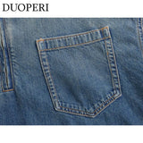 DUOPERI Women Fashion Solid Denim Dress Long Sleeves Female Chic Lady Casual Loose Short Dress