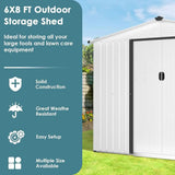 6x8 Outdoor Steel Garden Shed with Sliding Door - White