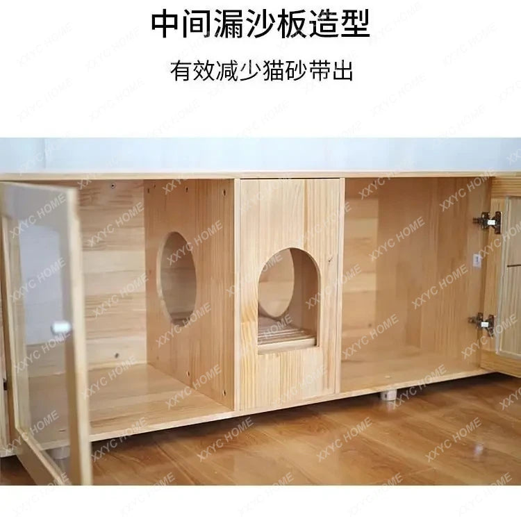 Cat Cage Super Large Free Space Solid Wood Indoor Home Warm Cat Cabinet TV Cabinet Cat Nest Toilet Integrated