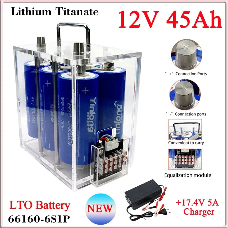 Yinlong 66160 12V 35Ah 40Ah 45Ah Lithium Titanate Battery LTO Suitable for 13.8V Car Start Portable Handheld Transparent Case