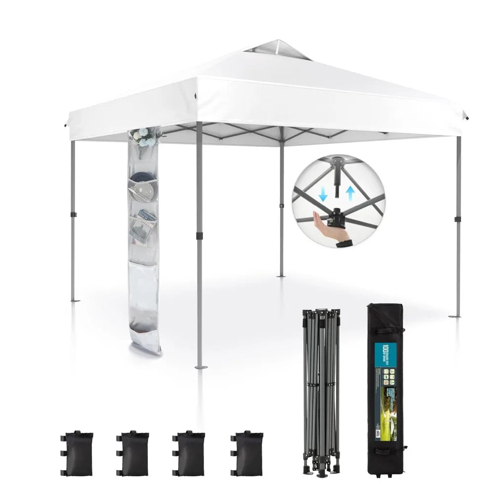 Canopy Tent Pop Up 10x10 ft, One Person Push Set Up Tent, Outdoor Canopies Shelter Heavy Duty Straight Legs, Customized