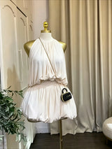 CM.YAYA Women Dress Sleeveless Halter Ruched Ball Gown Mini Dress with Shorts 2026 Beach Party Elegant Holiday Birthday Outfits