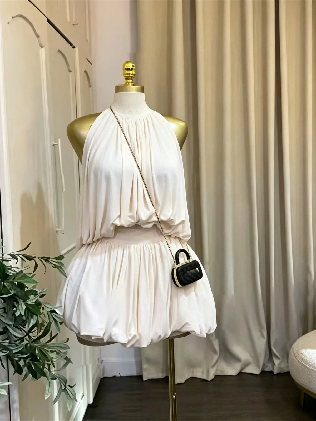 CM.YAYA Women Dress Sleeveless Halter Ruched Ball Gown Mini Dress with Shorts 2026 Beach Party Elegant Holiday Birthday Outfits