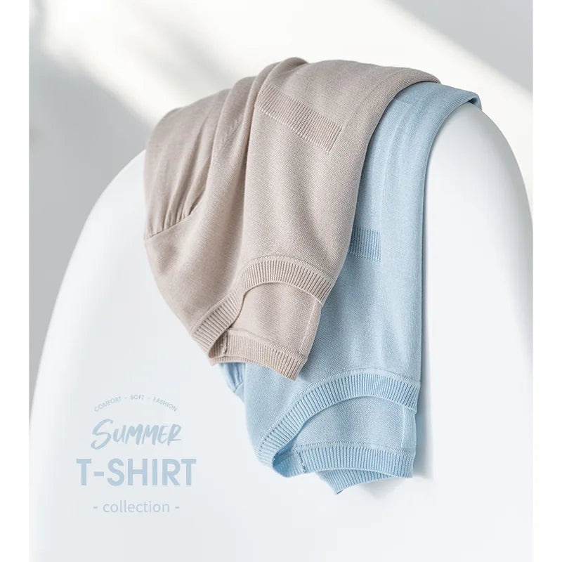 Women 5% Mulberry Silk Knit T-shirt Spring Summer Thin Half Sleeve Knitwear Pullover Tops