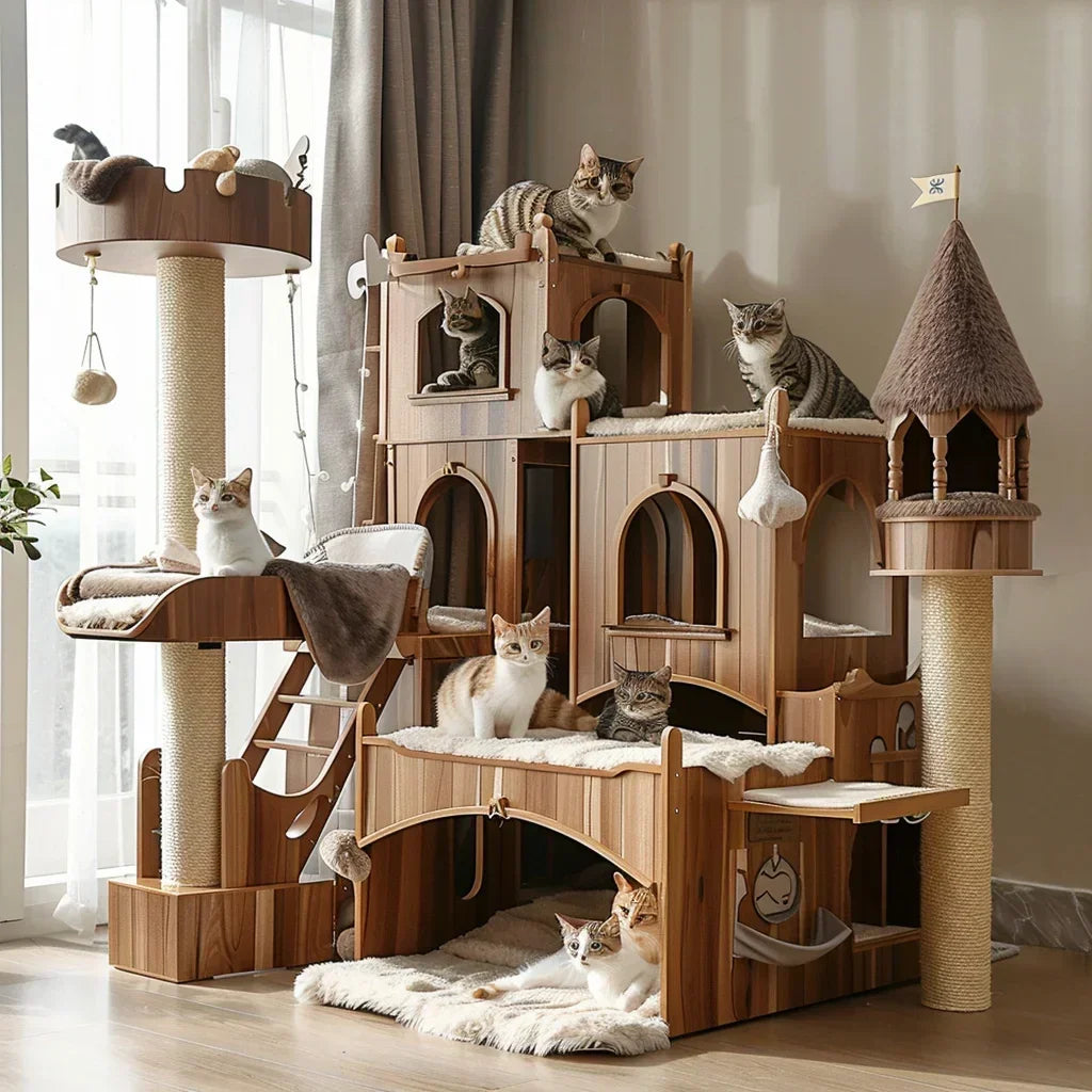 Home Super Large Castle Solid Wood Cat Climbing Frame Cat Nest Integrated Luxury Cat Villa Muppet