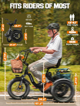 ESKUTE T300 Electric Bicycle Trike for Adults, 624Wh Battery, 1200W Motor eBIKE, 18"x3.0" Fat Tires, Foldable 3-Wheel E-Bike