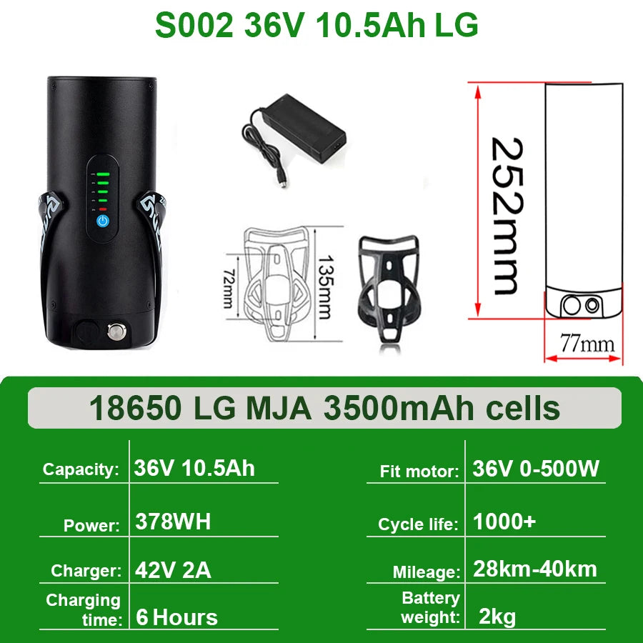Mini Bottle EBike Battery 36V 10.5Ah 9Ah 48V 7Ah San-yo 18650 Li-ion Battery Pack for Bafang TSDZ2 250W 350W 500W Motor