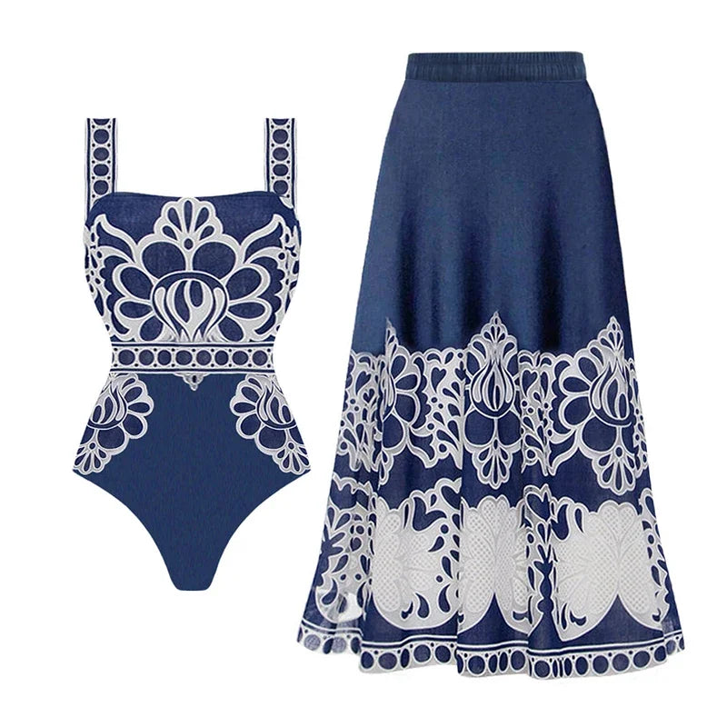 Women Sexy Swimwear Two Piece Printed Swimsuit New Bikini With Long Skirt Female Biquini Push Up Swim Suit Bodysuit Beachwear