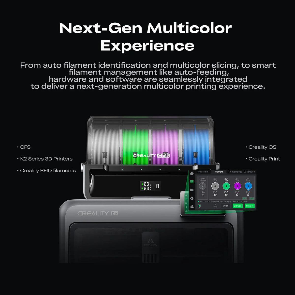 Creality K2 Combo 3D Printer, Multicolor Printing with CFS, High-Speed 600mm/s,Smart Auto Leveling, Quiet Printing, 300°C Nozzle