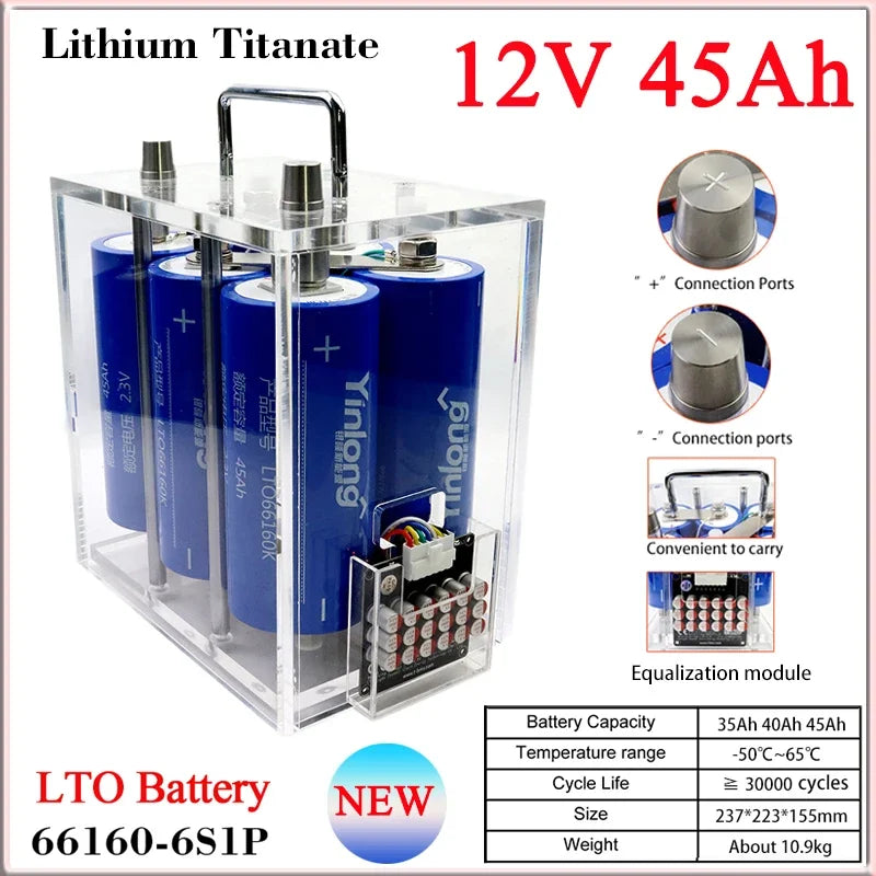 Yinlong 66160 12V 35Ah 40Ah 45Ah Lithium Titanate Battery LTO Suitable for 13.8V Car Start Portable Handheld Transparent Case