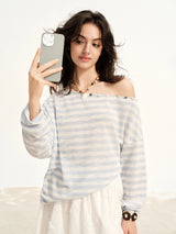 DUSHU 2026 Summer Women‘s One Shoulder Striped T-Shirt Relaxed Fit Asymmetric Top for Effortless Chic Urban Style Size Inclusive