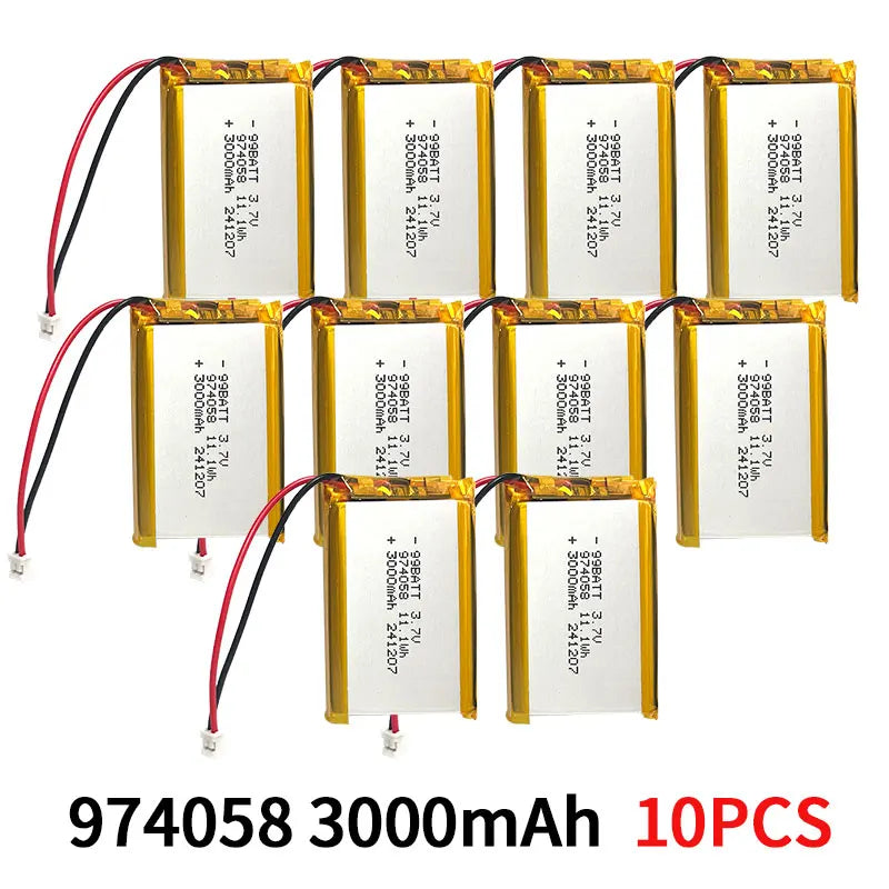 10 Pcs 974058 104060 104058 3000mAh Lithium Battery 3.7V Lipo Polymer Battery for GPS Navigator Aeromodelling Bluetooth Speaker