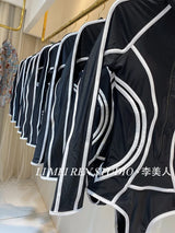 New black lines sexy slimming long sleeved sunscreen surfing sports one-piece swimsuit
