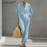 Summer Holiday Bohemian Long Dress Women's Sexy Stand Collar Button Elegant Party Dresses Spring Batwing Sleeve Loose Maxi Dress