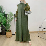 YUDX Luxury Purple Miyake Pleated High Neck Maxi Evening Dress, Ruffle Sleeve Women's Wedding Guest Ramadan Party Dress 2026 New