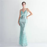 HBLL Women Strap Party Maxi Dress Sexy V Neck Evening Dress Celebrity Purple Sequin Dress Long Prom Formal Occasion Dress