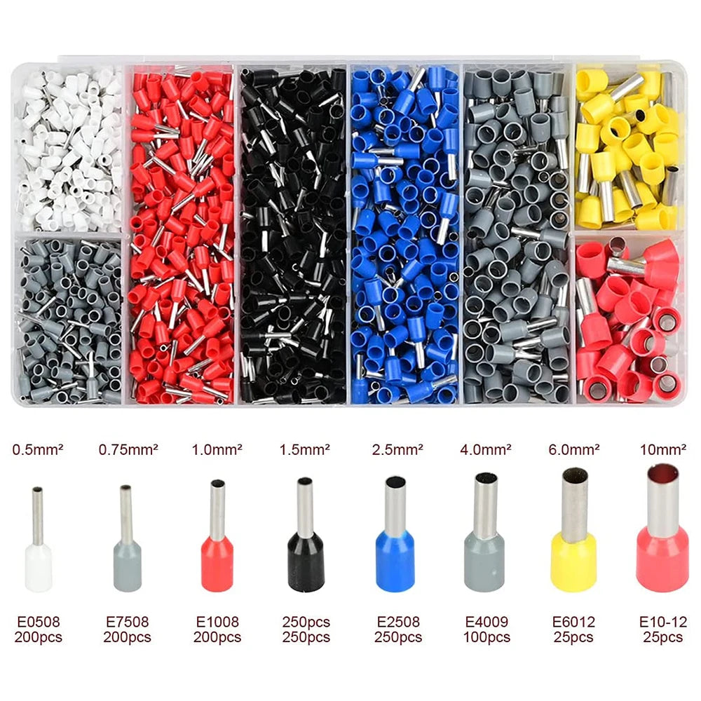 1250pcs Wire terminal crimping connector 0.25-10mm ² AWG23-7 Self adjusting ratchet wire crimping tool ferrule end crimping tool