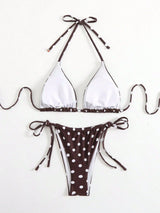 sexy polka dot print micro mini bikinis sets two pieces halter tie swimsuits beachwear bathing suit swimwear biquini tankini