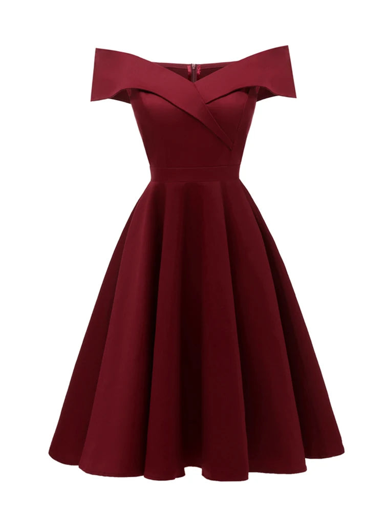 Tonval Vintage Off the Shoulder Party Sexy Evening Birthday Dresses Prom Elegant Women Fit and Flare Cotton Dress