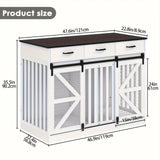 2-In-1 Farmhouse Dog Crate Furniture - Wooden Large Dog Kennel with Drawers Storage - Double Doors - Indoor TV Stand - Inner Hei