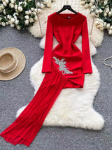 HLJ Sexy Rhinestone Patchwork Bodycon Dresses Woman Solid Color Long Sleeves Tassel Dress Female Party Clubwear Vestidos 2025