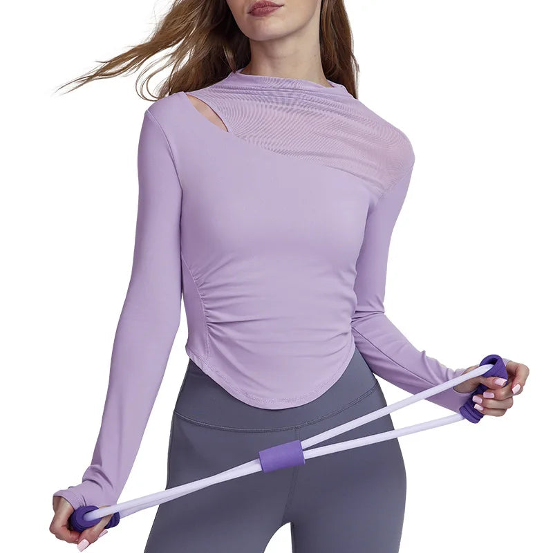 Top with Chest Cushion for Autumn and Winter, Slim Fit and Slimming, Sports Long Sleeved T-shirt for Women, Outdoor Fitness Top