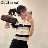 Japanese Style Sweet Women's Short Sleeve Knit Top 2026 Summer Lady Fashion Letter Embroidery Casual Knit Shirt Female T-Shirt