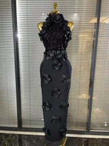 Black Red Women Shining Sequins Florals Sexy O-Neck Bodycon Bandage Long Dress Evening Party Christmas Birthday Outfit