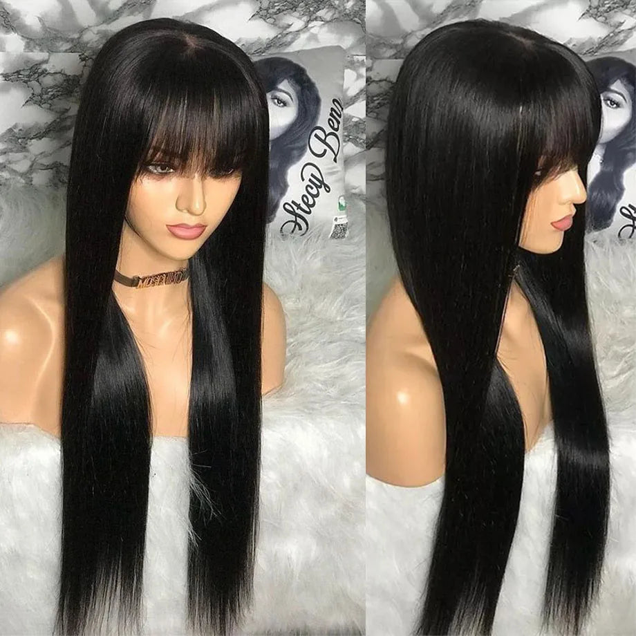 Glueless Wig With Bangs Human Hair 3x1 HD Lace Straight Human Hair Wigs