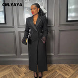 CM.YAYA Fashion Women OL Work Double Breasted Notched Long Sleeve Maxi Dress Spring Sexy Night Elegant Party Street Long Dresses