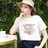 I BELIEVE YOU Round Neck Short Sleeve Women's T-Shirt 2026 New Tulip Letter Embroidery Tops Retro Artistic Tees 2261016223
