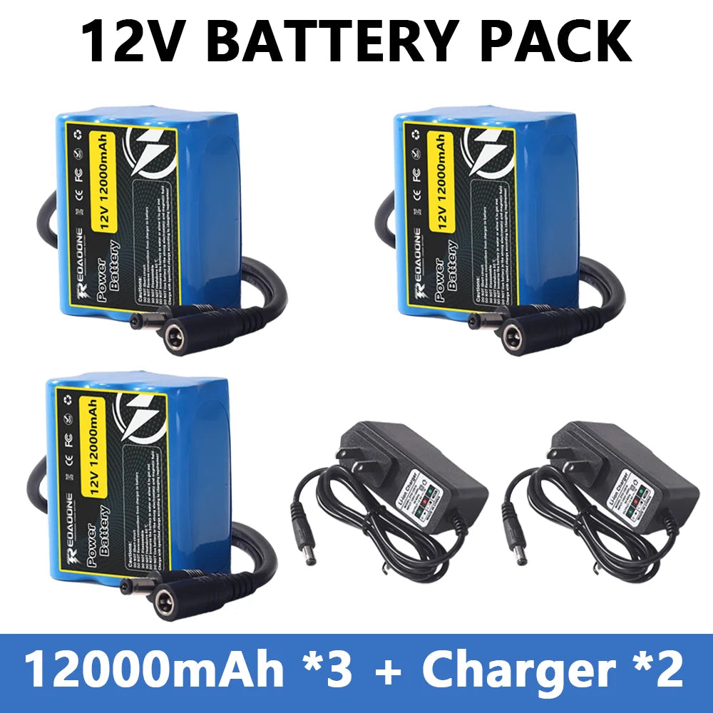 12V 12000mAh Rechargeable Lithium Ion Battery Pack 3S2P with BMS Protection for LED Strip Light Toy Car Security System