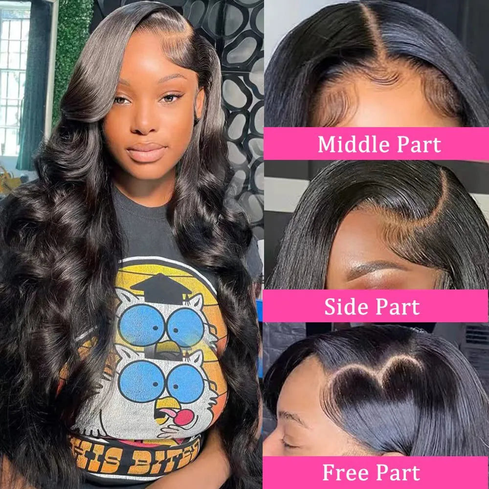 250 Density Body Wave 13x6 HD Transparent Lace Front Human Hair Wig 13x4 Lace Frontal Wigs 30 40 Inch 360 Pre Plucked Lace Wig