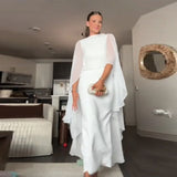 Stylish White Shawl Slim Fit Maxi Dress Women Elegant Cape Sleeve Round Neck Bodycon Vestido 2026 Lady Summer Chic Party Robes