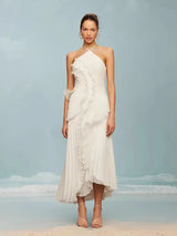European and American women's clothing 2025 summer new fashion strapless sexy backless slit tassel temperament dress