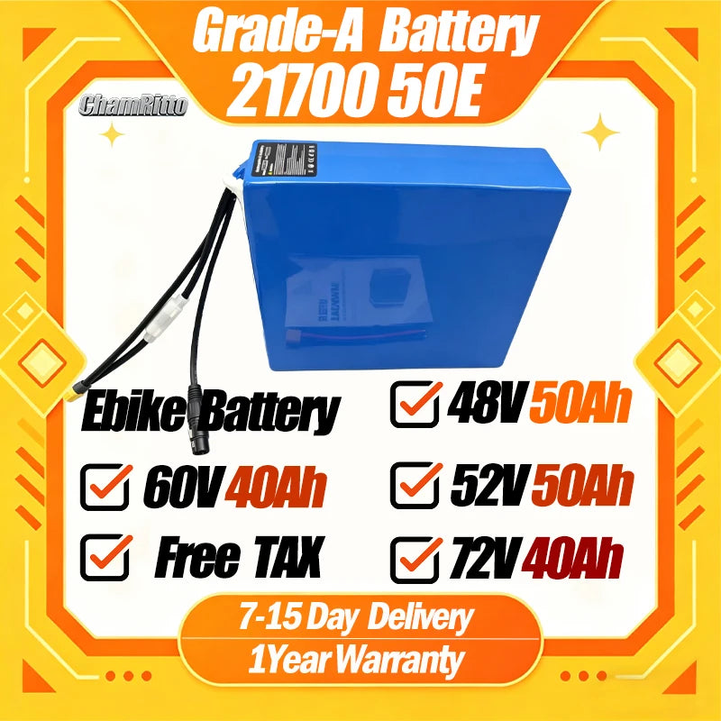 48V 30ah Electric Bicycle Lithium Battery 52V 40ah E bike Scooter 21700 Battery Pack 60V 72V 50Ah 3000W Motorcycle Battery Pack