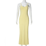Trendix Women Slim Elegant Maxi Dress Summer Solid High Waist Long Suspender Dresses Vacation Party Sexy Backless Beach Dress