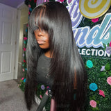 3x1 Middle Part Lace Wig Bone Straight Human Hair Wig With Bangs Cheap Wigs Full Machine Made Fringe Glueless Wigs for Women