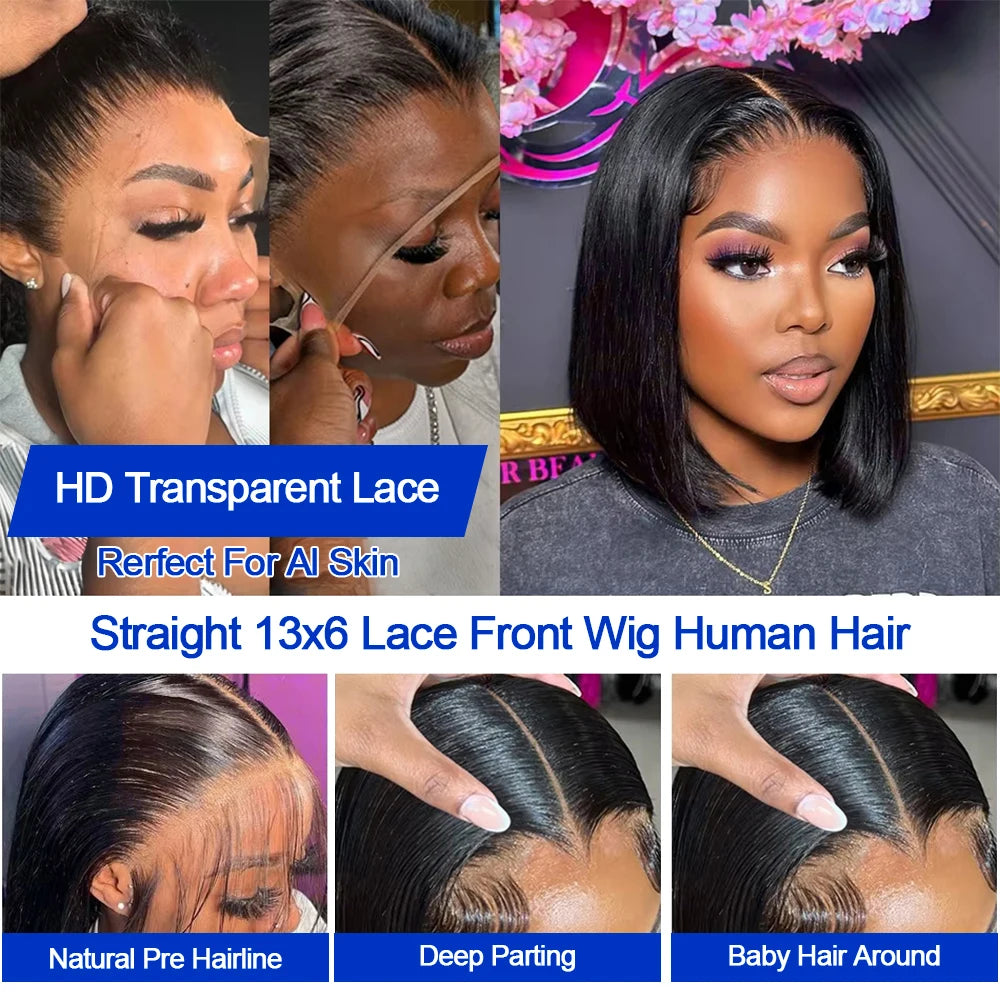 Vietnamese Bone Straight Braided Virgin Frontal Wig PrePlucked Human Hair Glueless Short Bob Wigs 13x6 Hd Lace Front Wigs